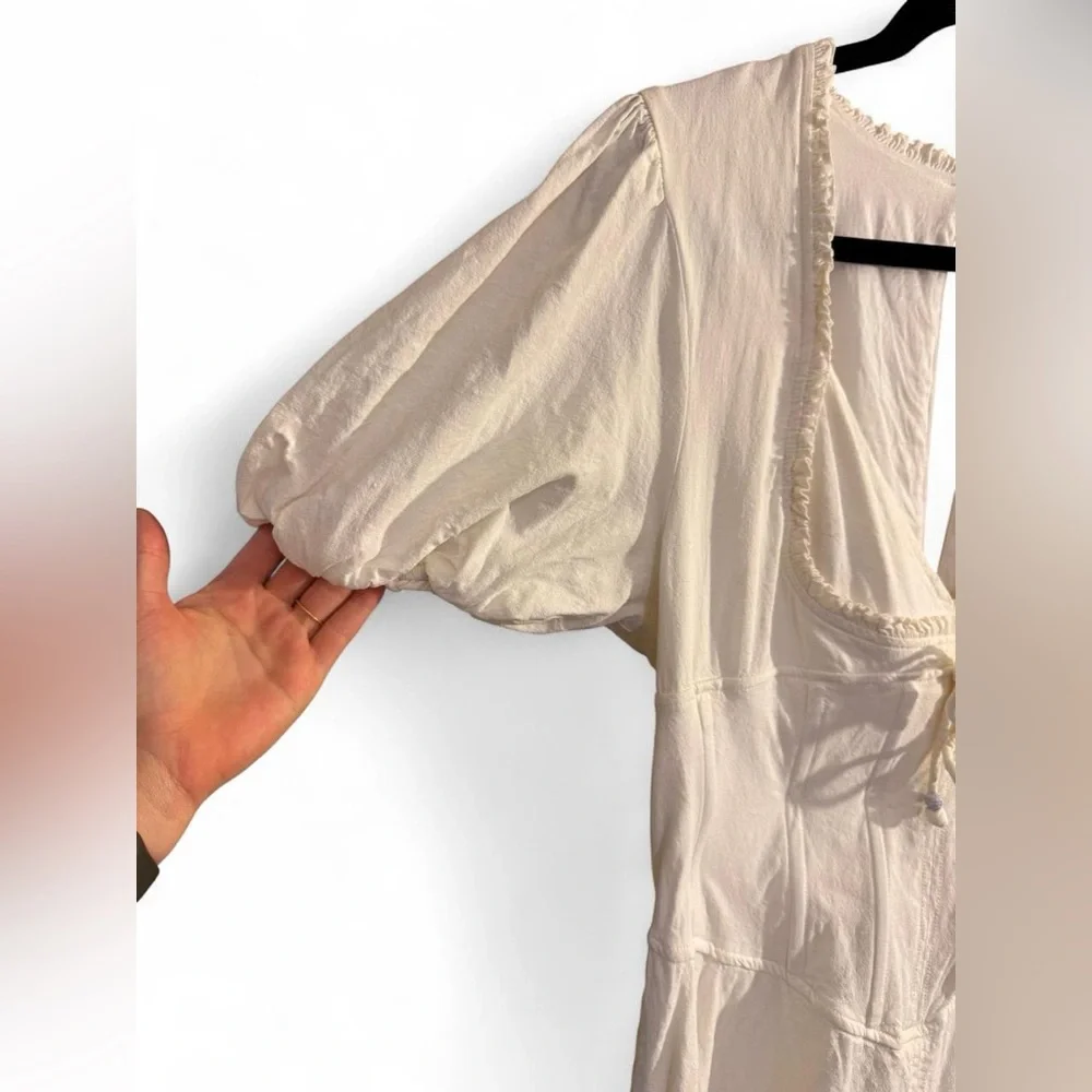 Maeve Anthropologie Puff-Sleeve Corset Linen Midi Dress - White Size Large - Picture 9 of 16